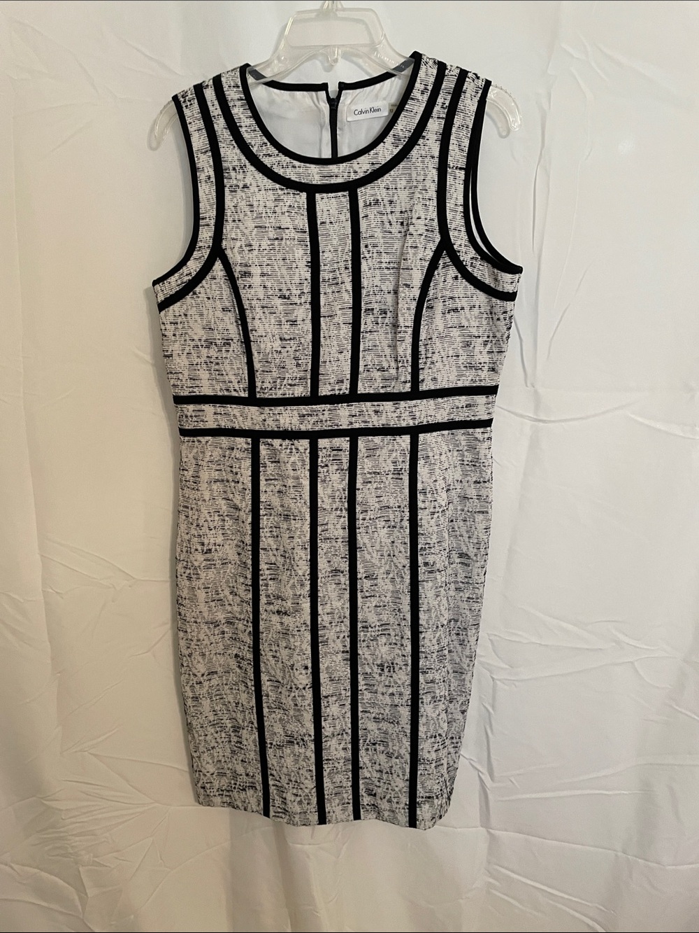 Calvin Klein White and Black Textured Panel Sheath Dress